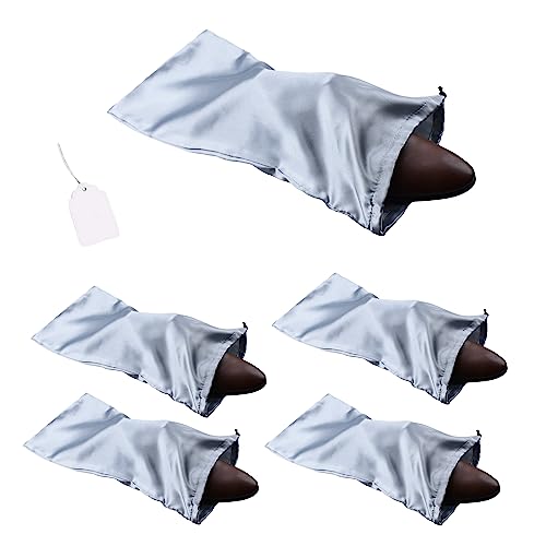 4 Pack Shoe Bags for Travel Satin Fabric Shoe Bag with Drawstring for Men Women Travel Protecting Storing Shoes (Grey)