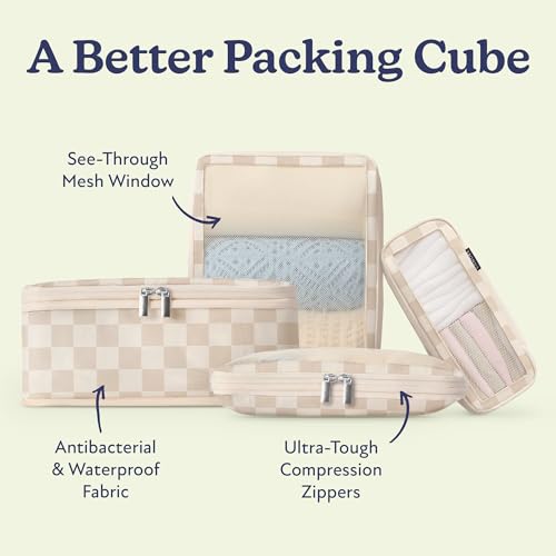 Space Saving Compression Packing Cubes for Women 4 (2. Neutral Checker / 4 Pack (Compression))