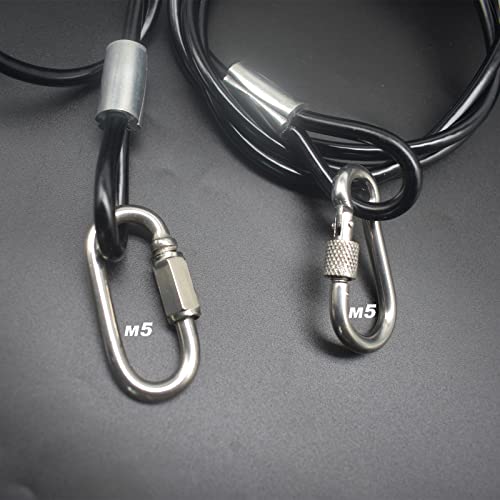 1/8"(3mm) Wire Diam Stainless Steel Cable Eyelets Loops Short Rope Lanyard Safety Tether Chain Lock with Vinyl Coated Cover, 15Pcs 8" Long Black (8 inches - 15 Pcs / Black-B)