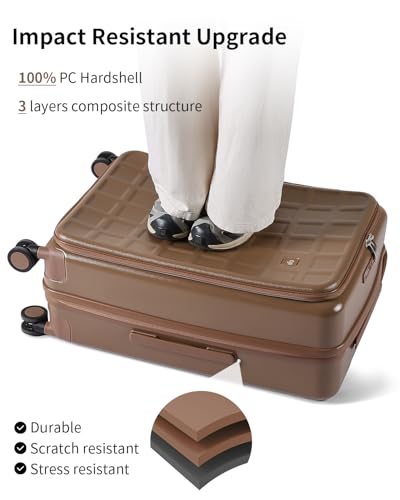 Expandable Top Opening 28 Inch Checked Luggage with Spinner Wheels (Chocolate Brown / 28-Inch Checked-Large)