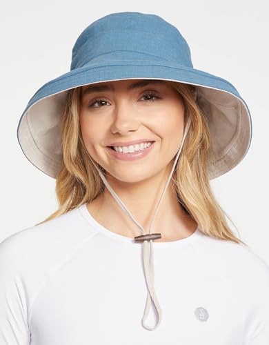 Women's Holiday Sun Hat UPF 50+ (Small-Medium / Blue/Beige)