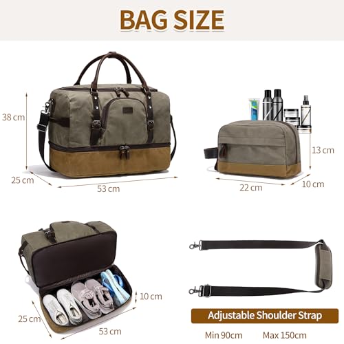 Nerlion Green Large Weekender Overnight Duffel Bag with Shoe Compartment and Leather Accents (Green)