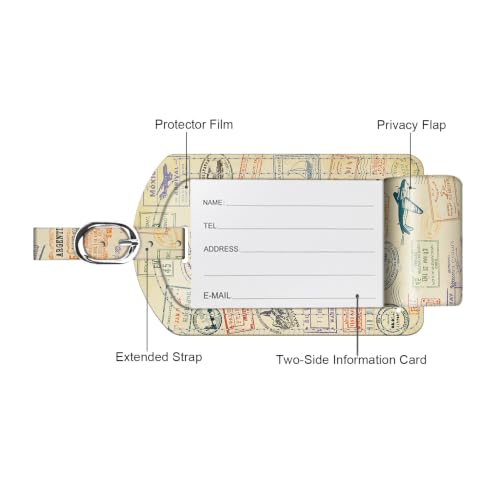2 Pack Luggage Tags Leather Name ID Labels with Privacy Cover (Postmark)