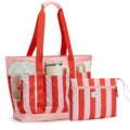 Beach Bag Waterproof Beach Tote Pool Bags for Women (Red Stripes / 35L)