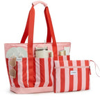 Beach Bag Waterproof Beach Tote Pool Bags for Women (Red Stripes / 35L)
