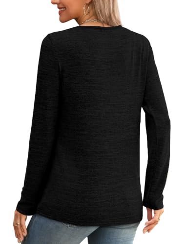 Womens Tops Boho Long Sleeve Shirts Fall Outfits Fashion Clothing Black XL (X-Large / Black)