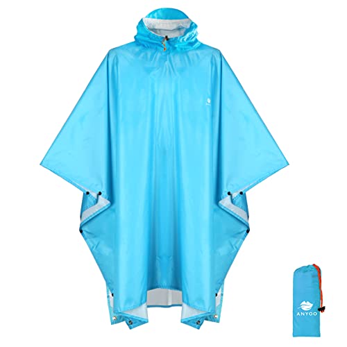 Hooded Rain Poncho for Adult Waterproof Lightweight Raincoat (X Blue)