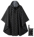 Rain Poncho Jacket Coat Hooded Zipper Style for Women (One Size / Black Dot)