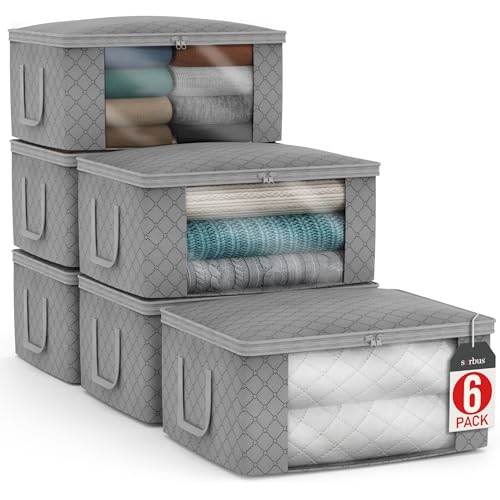 Blanket Storage Bags with Clear Window (6 Pack Large / Gray)