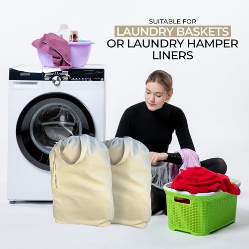 SET of 2 100% Cotton Canvas Laundry Bags