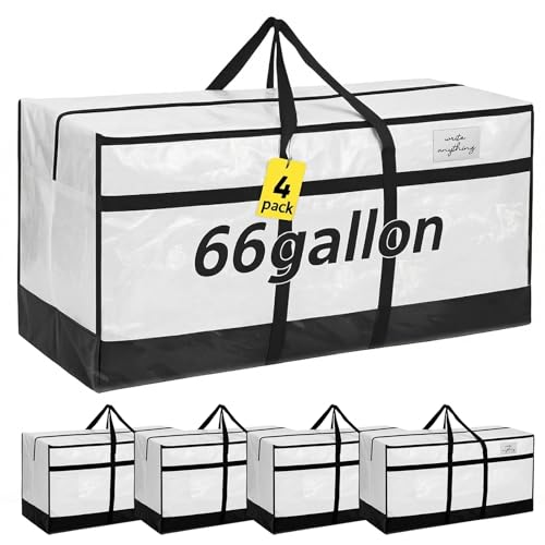 4 Pcs 66 Gallon Extra Large Moving Bags Heavy Duty Storage Bag (66 Gallon / Black and White)