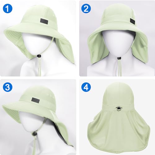 Cooling Sun Hat for Men Women UPF50+ Wide Brim Fishing Hat with Neck Flap Adjustable Foldable Bucket Hat for Hiking Off (Off-white)