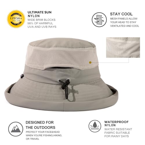 UVCoolix UPF 50+ Wide Brim Ponytail Sun Hat (Large / Grey)