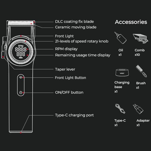 001 Professional Hair Clippers for Men with Charging Base (001 Single Black)