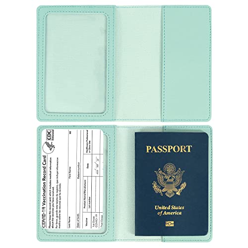 2 Pack Passport covers and Vaccine Card Holder PU Leather Passport Wallet Vaccine Case Protector Slot Travel Passport Wallets for Women & Men (Green)