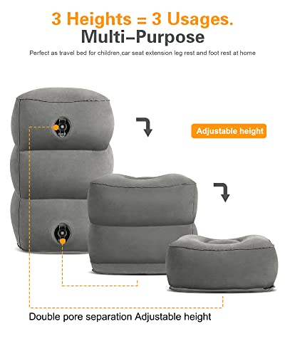 Inflatable Foot Rest Pillow for Airplane Travel (Dark Grey / 2 Pack (Regular Premium))