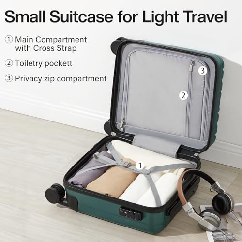 14 Inch Underseat Carry On Luggage with Wheels Hard Shell Suitcases Lightweight Small Luggage for Weekender Mini Suitcase Carry On Bag Travel Luggage for Travel Rolling Suitcase (14 Inch / Blackish Green)