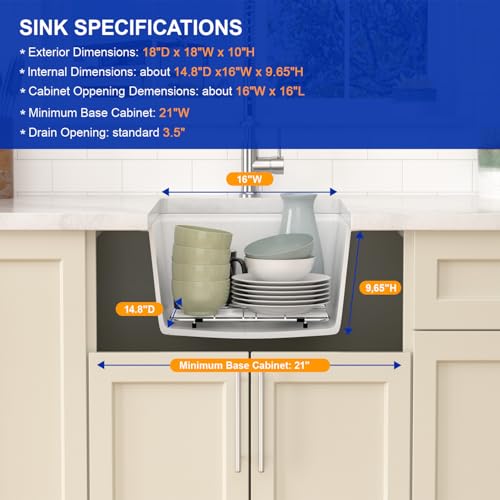 18 In. Undermount Granite Composite Bar Sink Single Bowl Workstation (White-Workstation / 18"x18")