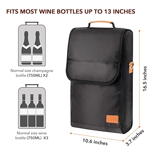 3 Bottle Wine Tote Bag with 2 Tumblers & Opener