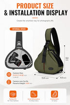Camera Bag Sling Backpack Camera Case Waterproof with Rain Cover Tripod Holder (Green / Small)