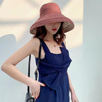 Women Summer Wide Brim Sun Hat Bucket Fishing Hats UV Protection (One Size / Lant001-jiaotang)