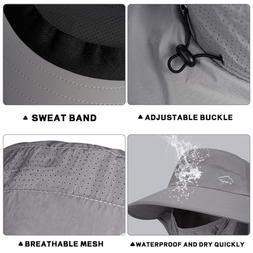 Sun Hat for Men Women with Neck Flap& Removable Face Cover Wide Brim (1pack-dark Grey)