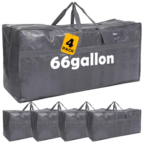 4 Pcs 66 Gallon Extra Large Moving Bags Heavy Duty Storage Bag (66 Gallon / Gray)