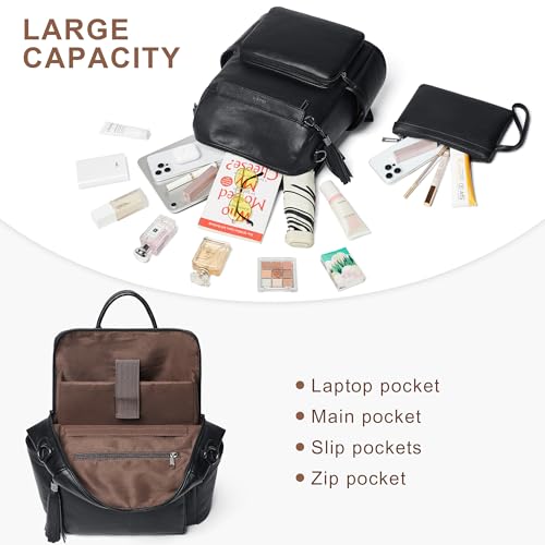Vegan Leather Laptop Backpack for Women 15.6 inch Work Backpack Fashion Travel Backpack Purse for Travel College Work (2 Two-tone Black)