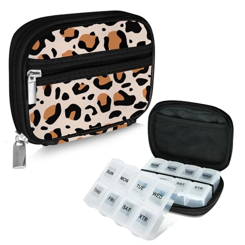 Weekly Travel Pill Organizer Cute Pill Case with 7 Day Pill Box (1 Case + 2 Boxes / B. Brown 02 + Pill Box)