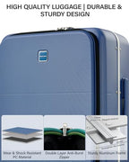 20 Inch Top Opening Carry On Luggage with Cup Holder and USB Ports (Interstellar Blue / 20 Inch Pro)