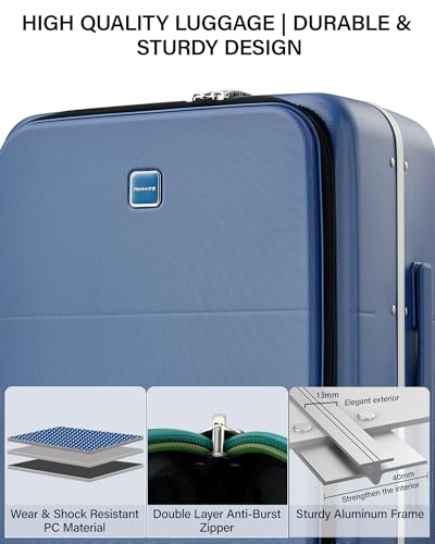 28 Inch Top Opening Checked Luggage with Cup Holder and USB Ports (Interstellar Blue / 28 Inch Pro)