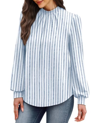 Long Sleeve Shirts for Women Fall Outfits for Women 2026 Business Casual Tops Blouses Dressy Casual Early Fall Fashion Clothing School Outfits for Teachers Work Clothes Trendy (05 - Light Blue Stripe / Medium)