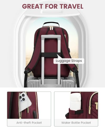 Laptop Backpack Purse for Women (Wine Red / 15.6-Inch)