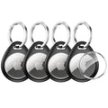 Holder for Apple AirTag 4 Pack [Hold Air Tag Securely] [Easy to Install] [Fit Tightly Design] Protective Case Waterproof TPU Shell with 304 Stainless Steel Key Ring Keychain (Black with Keychain)
