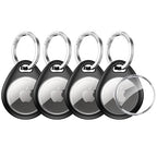 Holder for Apple AirTag 4 Pack [Hold Air Tag Securely] [Easy to Install] [Fit Tightly Design] Protective Case Waterproof TPU Shell with 304 Stainless Steel Key Ring Keychain (Black with Keychain)