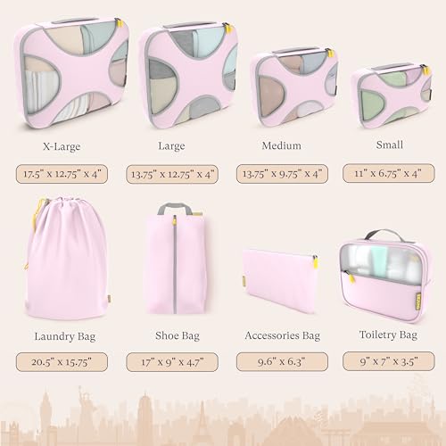 8 Set Packing Cubes for Travel (8 Set - Petal Pink / Set of 8)