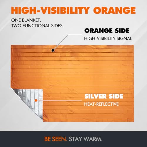 Emergency Blanket Orange Mylar Thermal Space Survival Gear &Supplies 4 (Orange / 4 Pack)