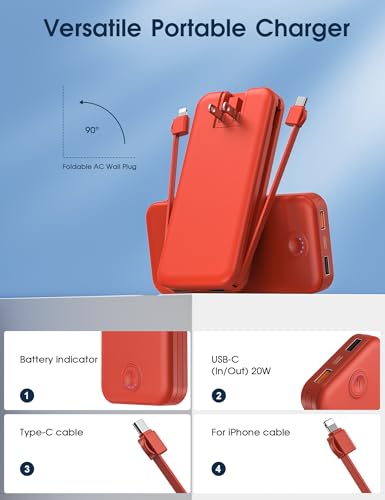 Portable Charger 10000mAh Fast Charging w (Red)