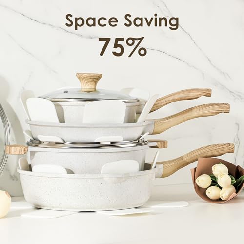 23 PCS Non Toxic Ceramic Cookware Set (White / Large)