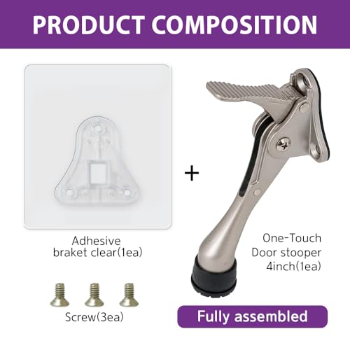 Door Stopper with Adhesive Bracket Stickers (Satin Nickel / 4 INCH X 2 PACK)