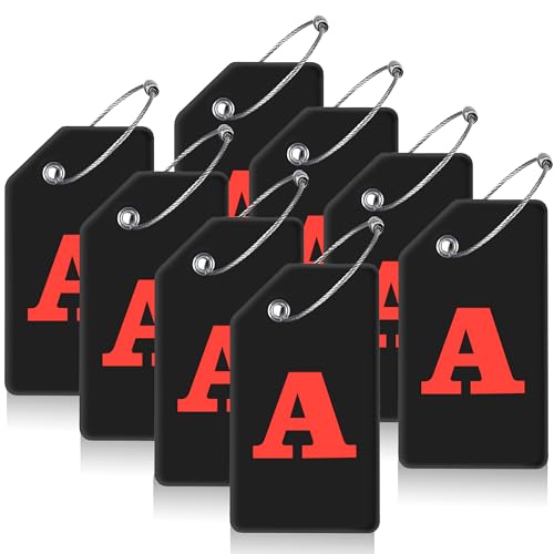 8 Pack Initial Luggage Tags for Suitcases Airplane Travel Essentials (Black / Letter A)