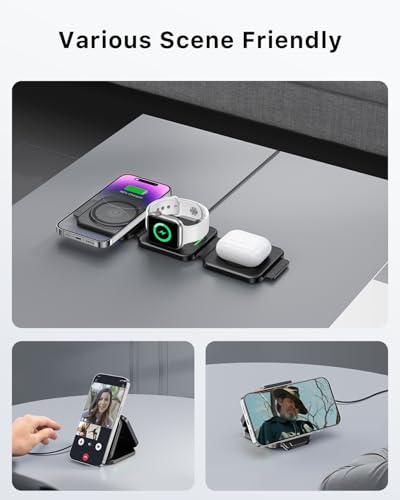 3-in-1 Foldable Magnetic Wireless Charging Station (Black)