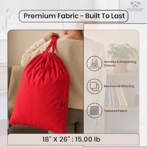 LFH Home Cotton Rich Large Premium Canvas Laundry Bag (18"x26" (Pack of 2) / Red)