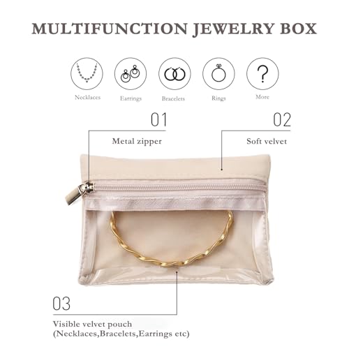 Jewelry Box Organizer for Women (Strawberry pink, 6 Pouches)