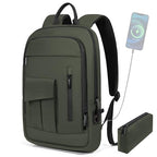 Business Backpack for Men Slim Lightweight Laptop Backpack for 17.3 Inch Computer Water Resistant Small Office Backpack for Commute Travel Daily Office Work with Small Bag (17.3" / With Pocket / Green)