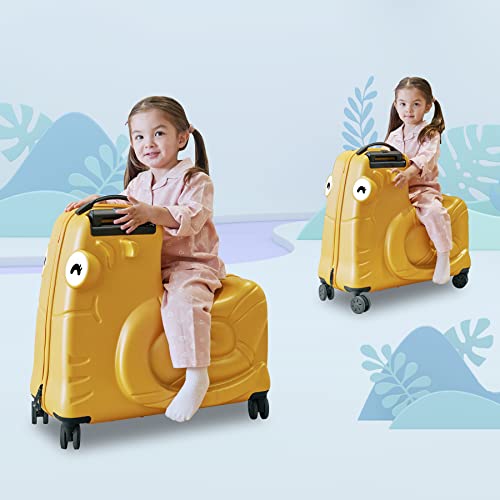 Kids Ride on Luggage with Spinner Wheels Suitcase (Orange / 22 inches)