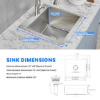 23 Inch Drop In Kitchen Sink (L 23"×W 18"×H 9" / Brushed)