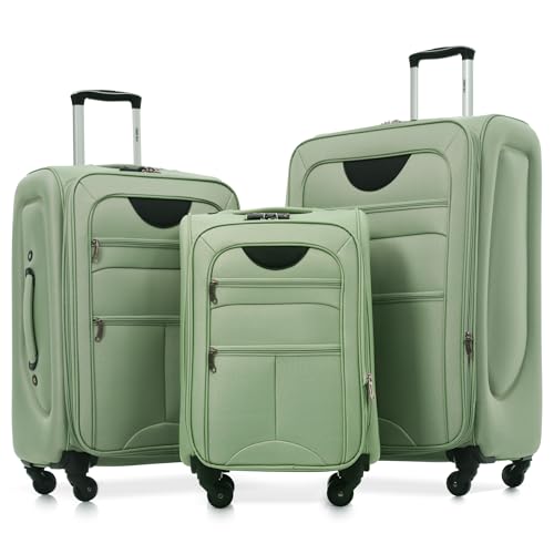 Softside Luggage Set Softshell Lightweight 3 Piece Spinner Suitcase (Softside Luggage(22/26/30) / Light Green)