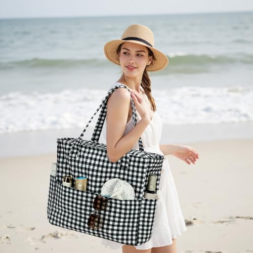 Beach Bags for Women (Black White Checkered-1)