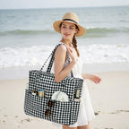 Beach Bags for Women (Black White Checkered-1)